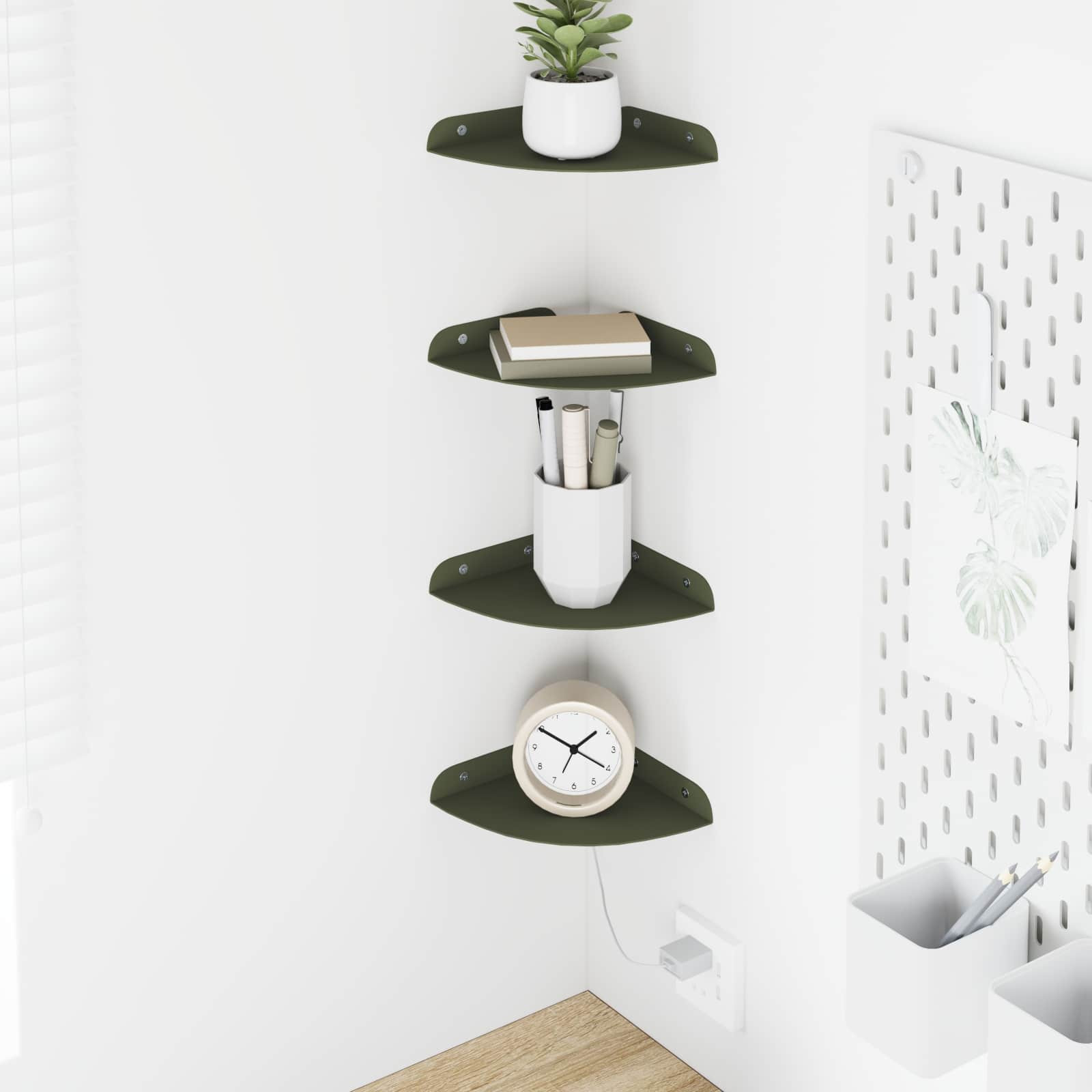 vidaXL Schwebendes Regal mit Regal 4 pcs Olive Grün 15 x 15 x 2 cm