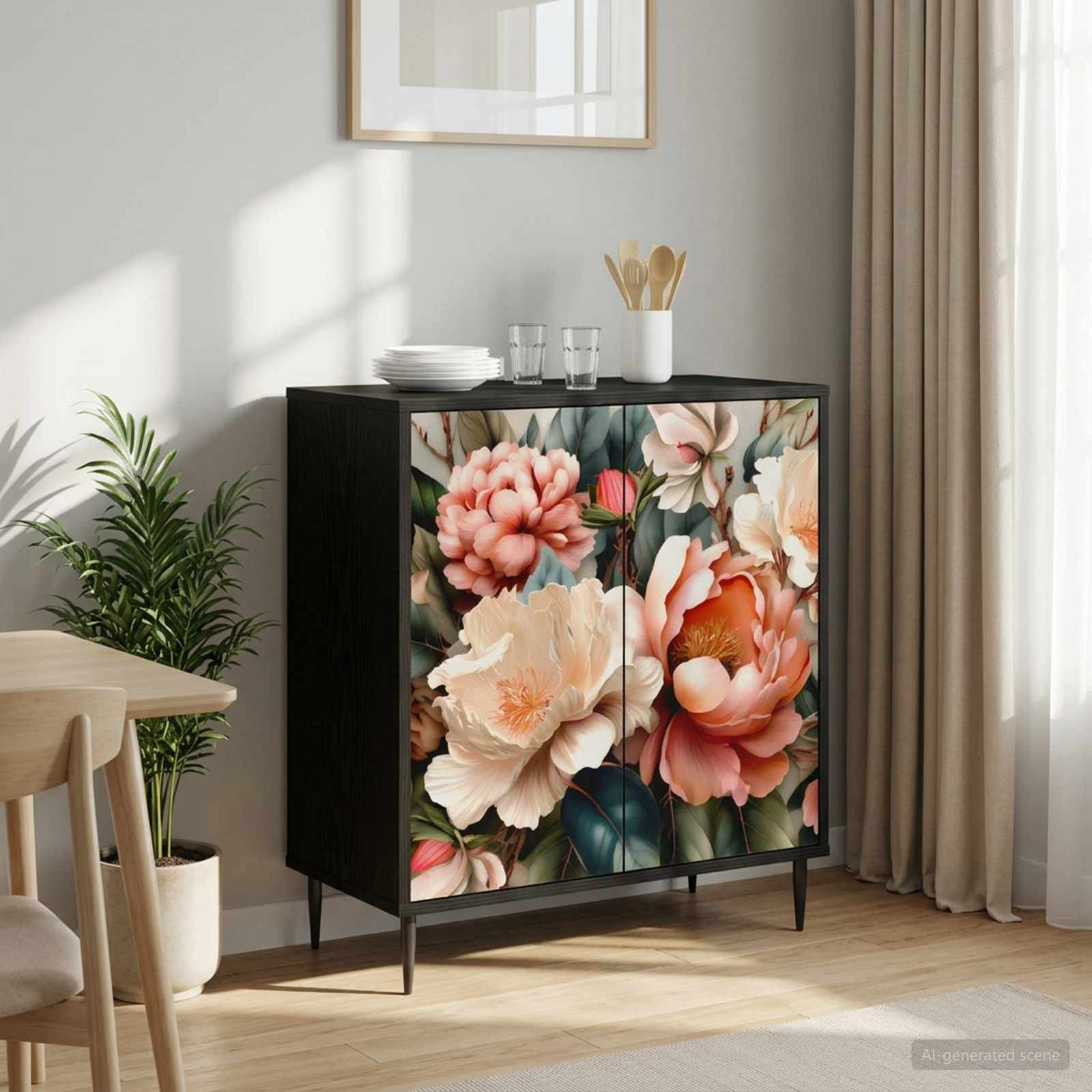 vidaXL Sideboard BORNE Schwarz Eichen-Optik 69 x 33 x 76 cm