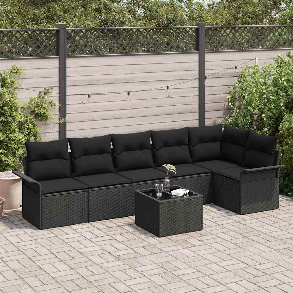 vidaXL Gartensofa-set mit Kissen 7 pcs Schwarz Poly-Rattan