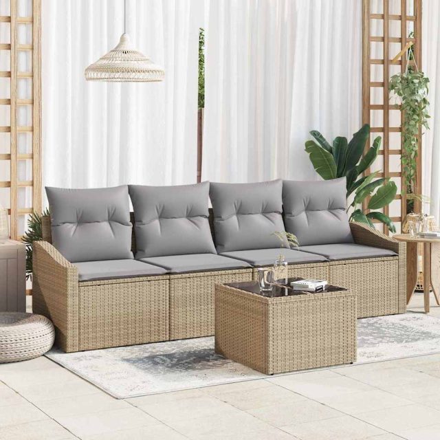 vidaXL Sofa Set mit Kissen 5 pcs Beige und Hellgrau Poly Rattan