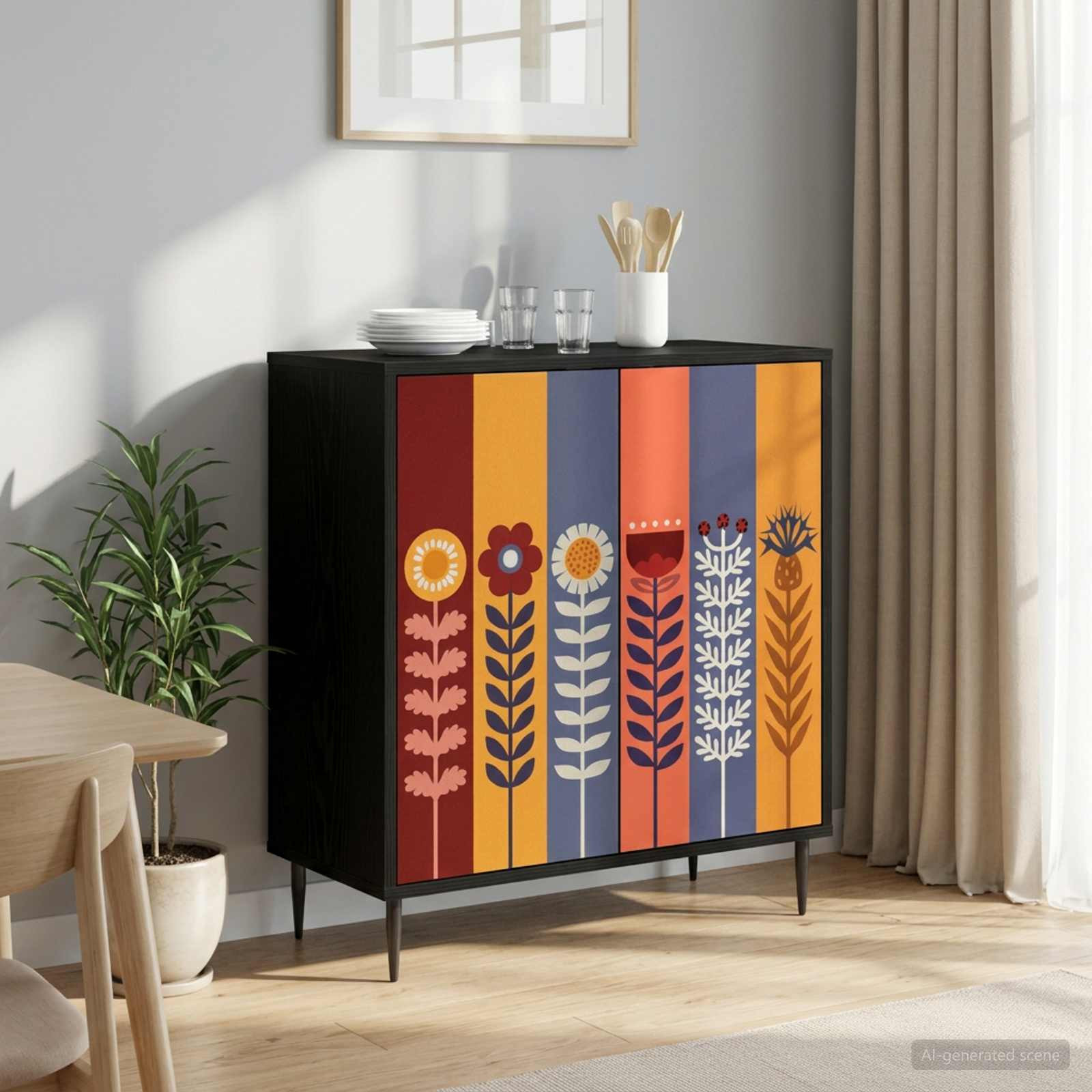 vidaXL Sideboard ESSEN Schwarz Eichen-Optik 69 x 33 x 76 cm