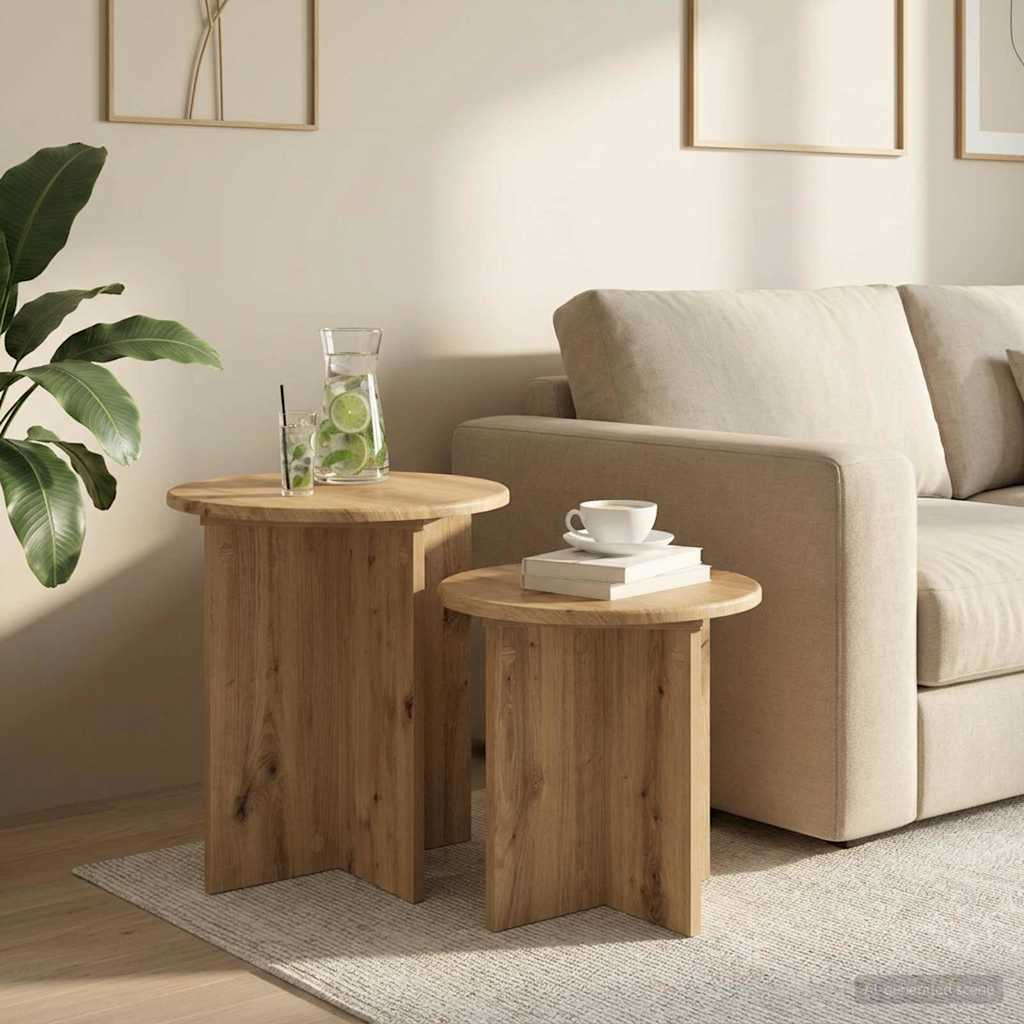 vidaXL Beistelltisch-Set 2 Stk. Artisan-Eiche Ø 45 x 45 cm