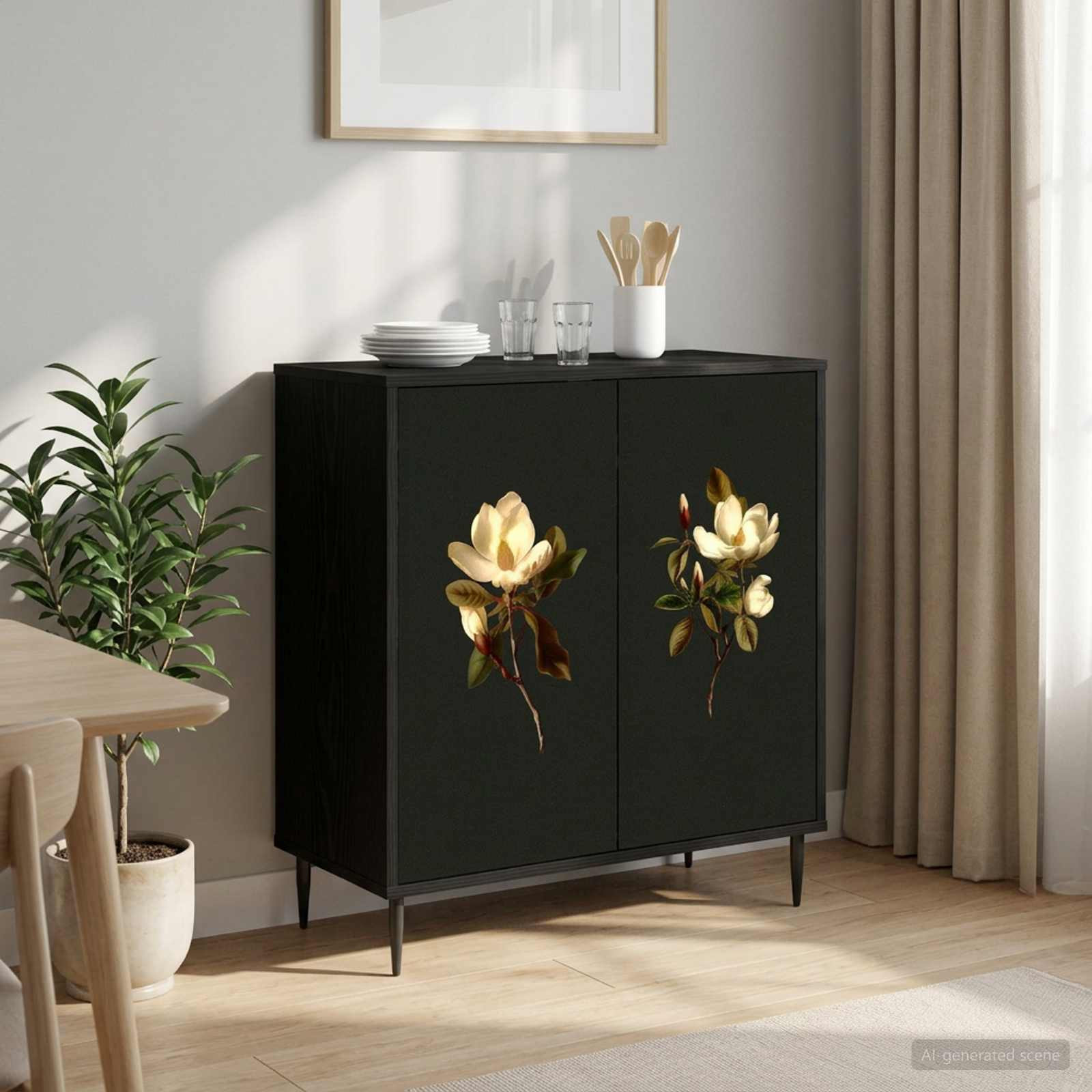 vidaXL Sideboard BREMEN Schwarz Eichen-Optik 69 x 33 x 76 cm