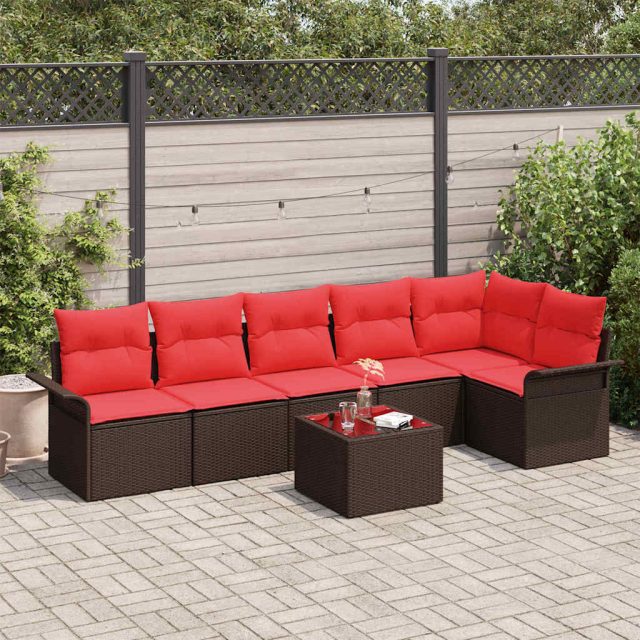 vidaXL Gartensofa-set mit Kissen 7 pcs Braun Poly-Rattan