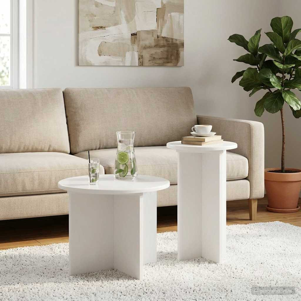 vidaXL Beistelltisch-Set mit Speicher 2 pcs Weiß Holzwerkstoff