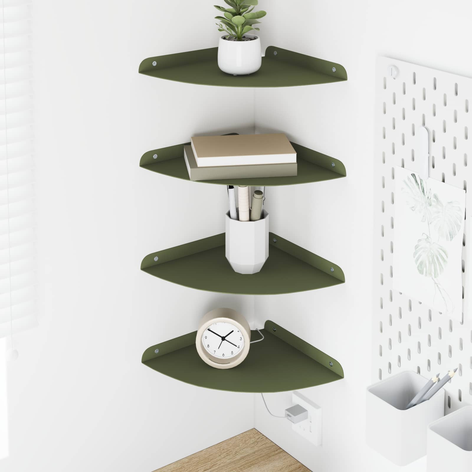 vidaXL Schwebendes Regal mit Regal 4 pcs Olive Grün 24 x 24 x 2 cm