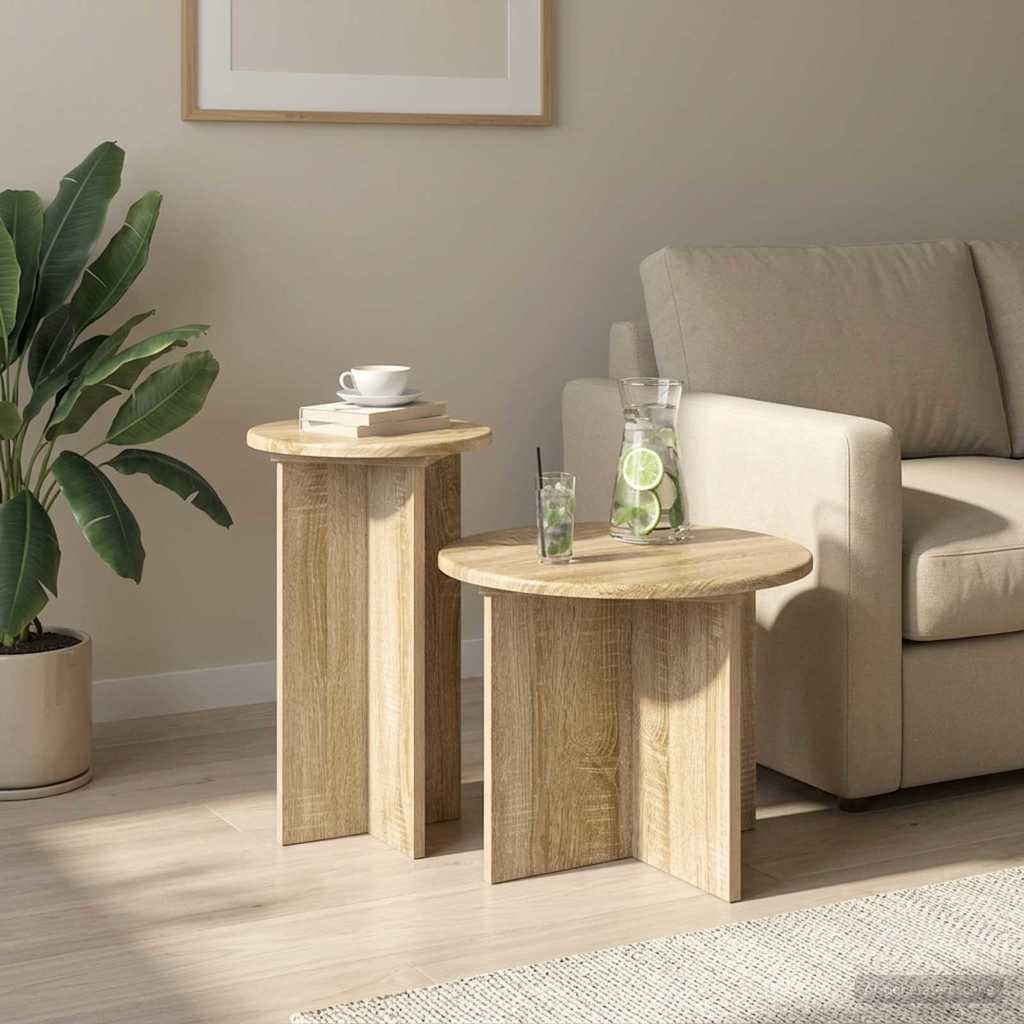 vidaXL Beistelltisch-Set mit Speicher 2 pcs Sonoma-Eiche Holzwerkstoff