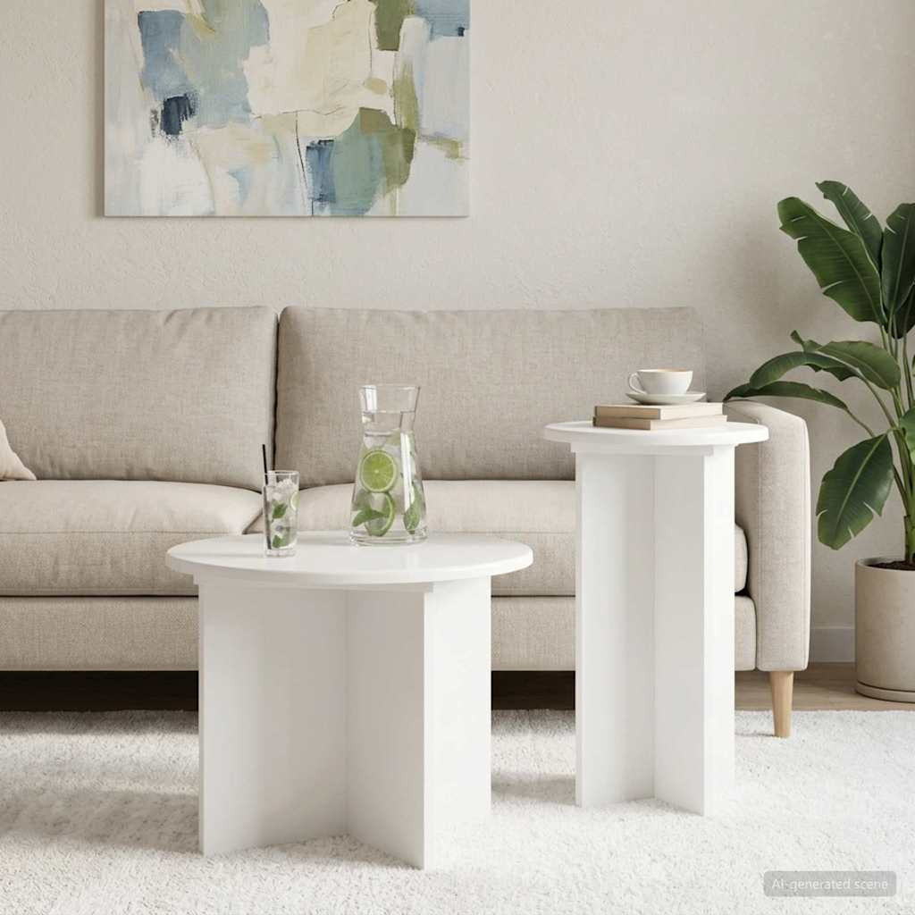 vidaXL Beistelltisch-Set 2 pcs Hochglanz Weiß Holzwerkstoff