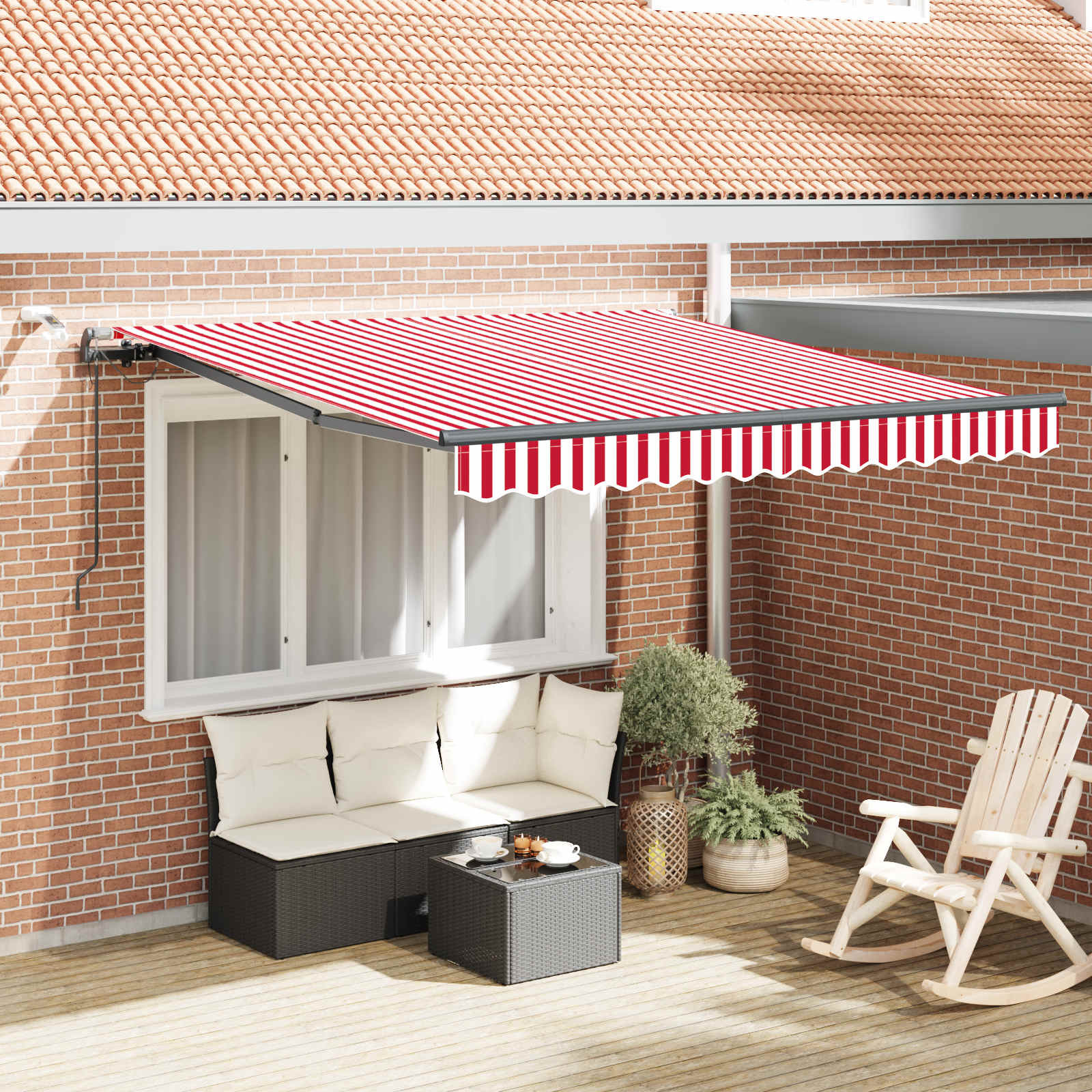 vidaXL Ausziehbare Markise Rot und Weiß 350 x 250 cm Polyester