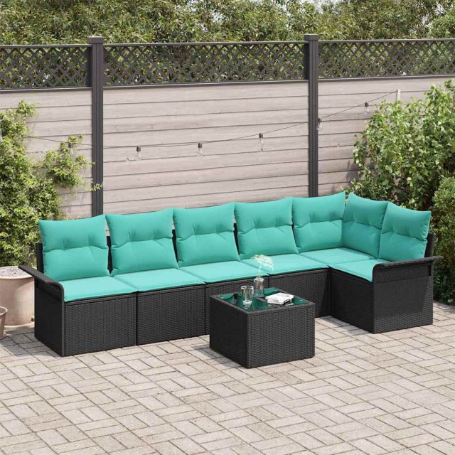 vidaXL Gartensofa-set mit Kissen 7 pcs Schwarz Poly-Rattan