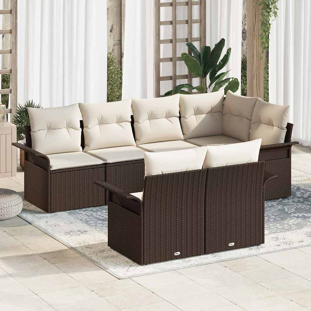 vidaXL Gartensofa-set mit Kissen 7 pcs Braun Poly-Rattan