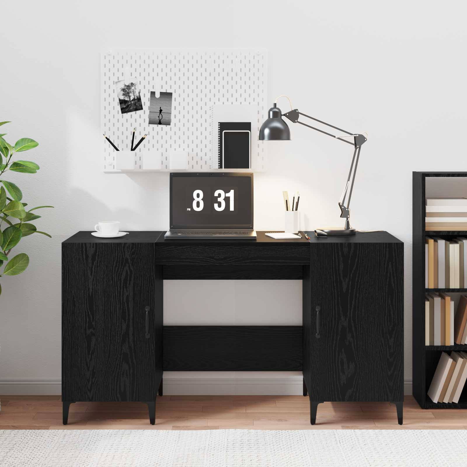 vidaXL Schreibtisch mit Speicher Schwarz Eichen-Optik 140 x 50 x 75 cm
