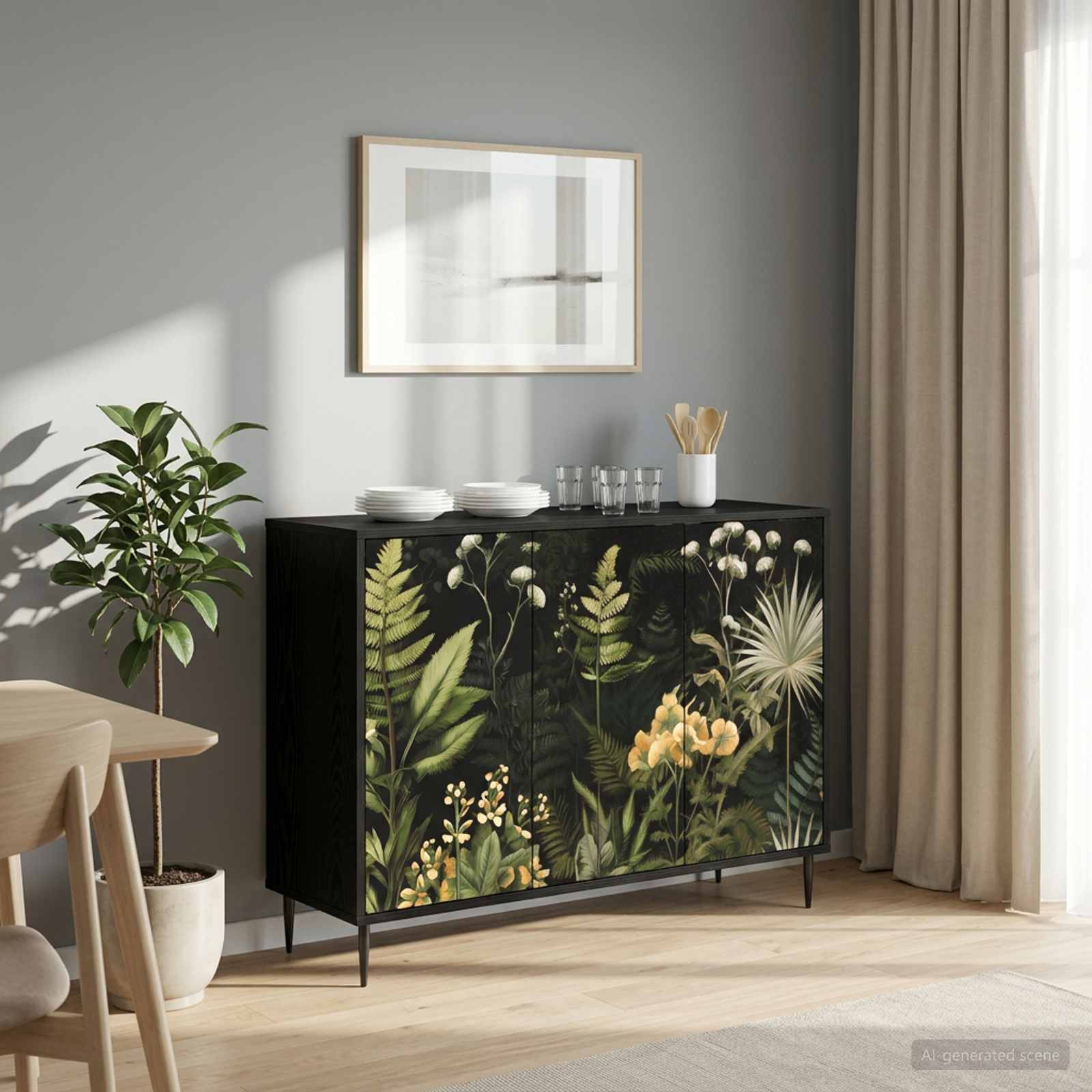 vidaXL Sideboard RHENEN Schwarz Eichen-Optik 102 x 33 x 76 cm