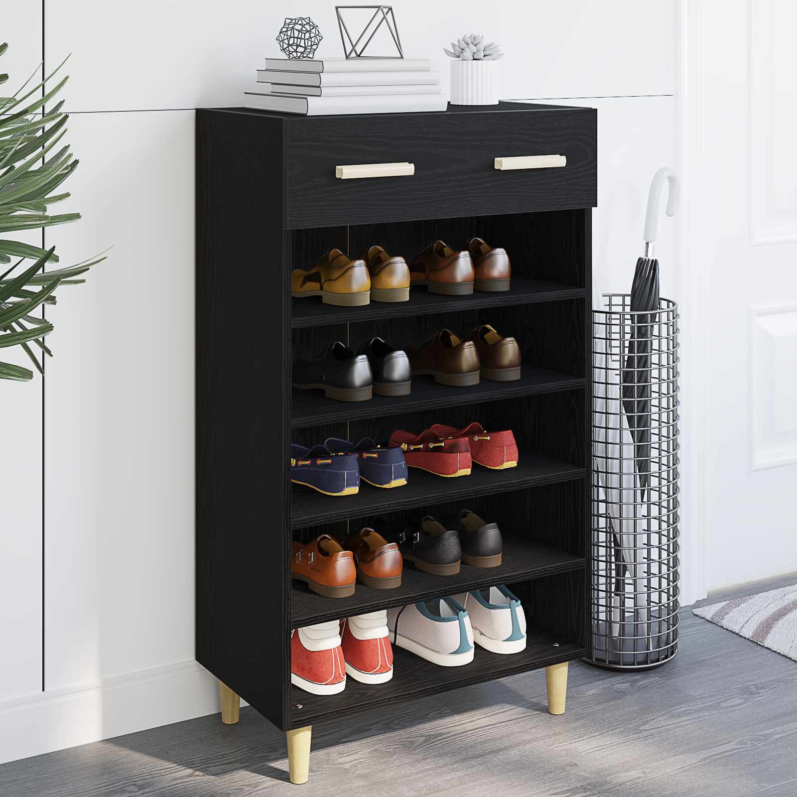 vidaXL Schuhschrank mit Regal Schwarz Eichen-Optik 60 x 35 x 105 cm