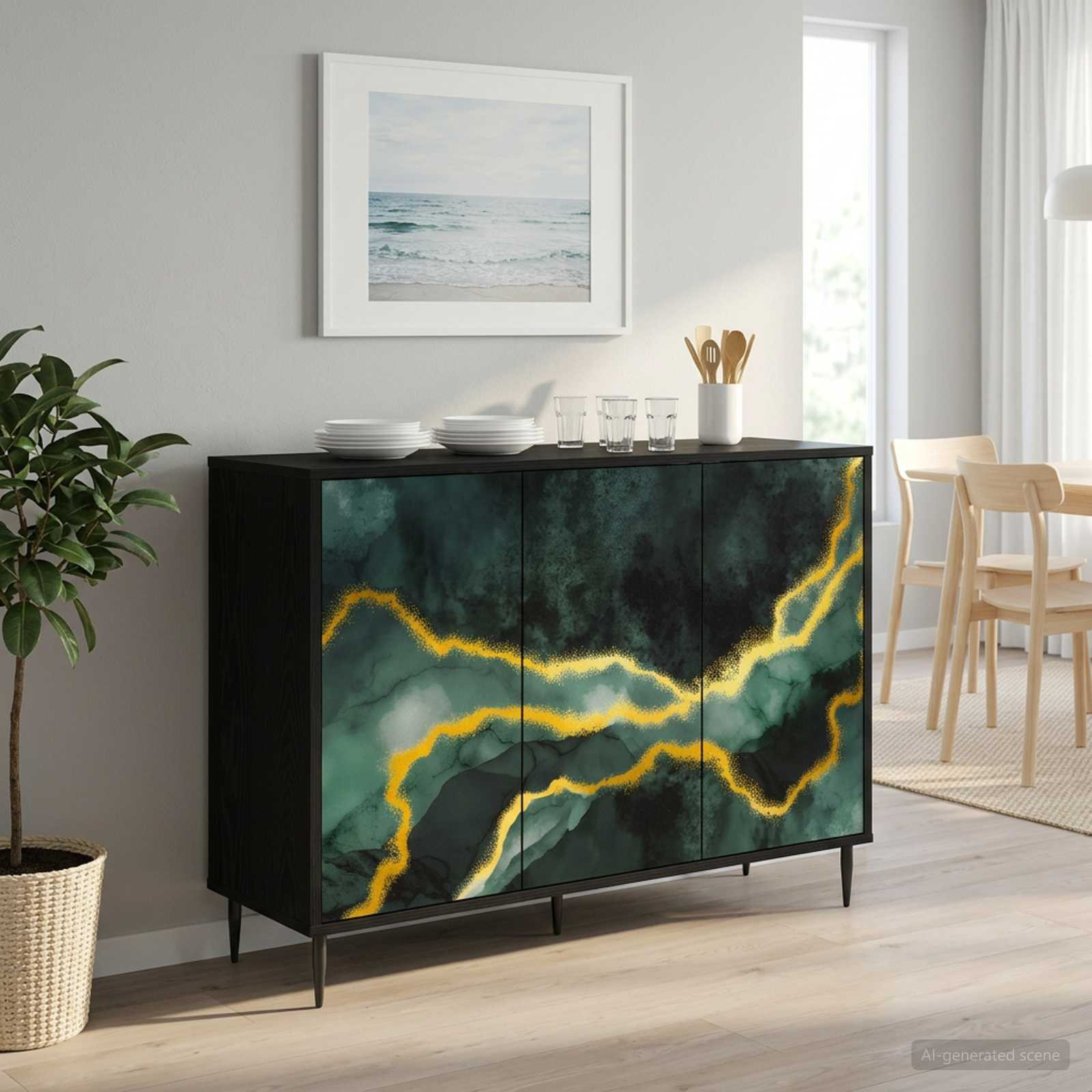 vidaXL Sideboard WIJHE Schwarz Eichen-Optik 102 x 33 x 76 cm