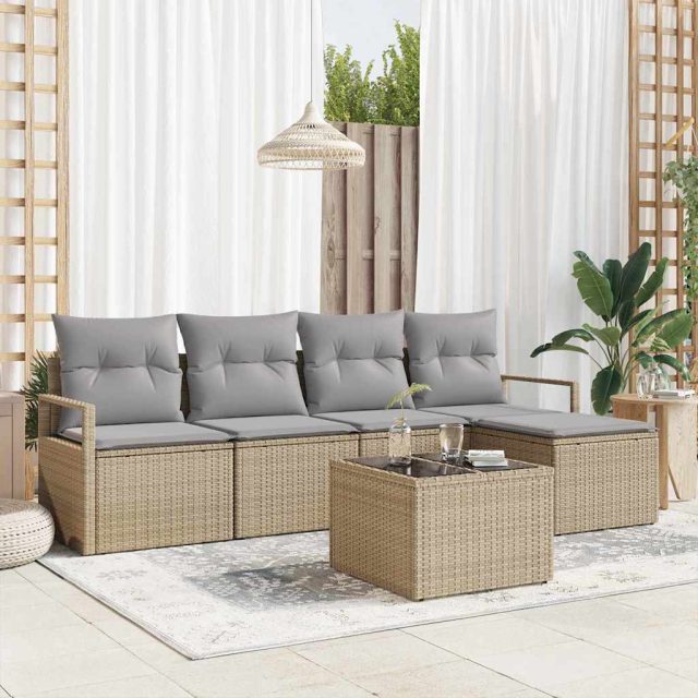 vidaXL Sofa Set mit Kissen 6 pcs Beige Poly Rattan