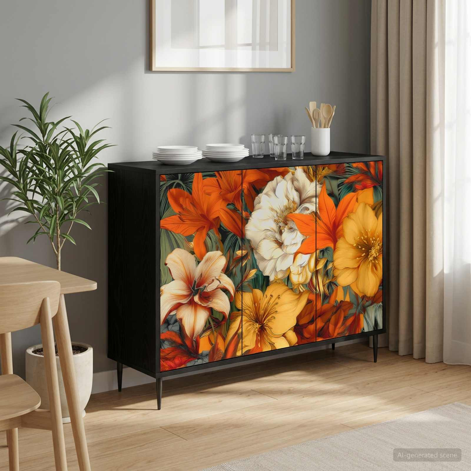 vidaXL Sideboard GENNEP Schwarz Eichen-Optik 102 x 33 x 76 cm