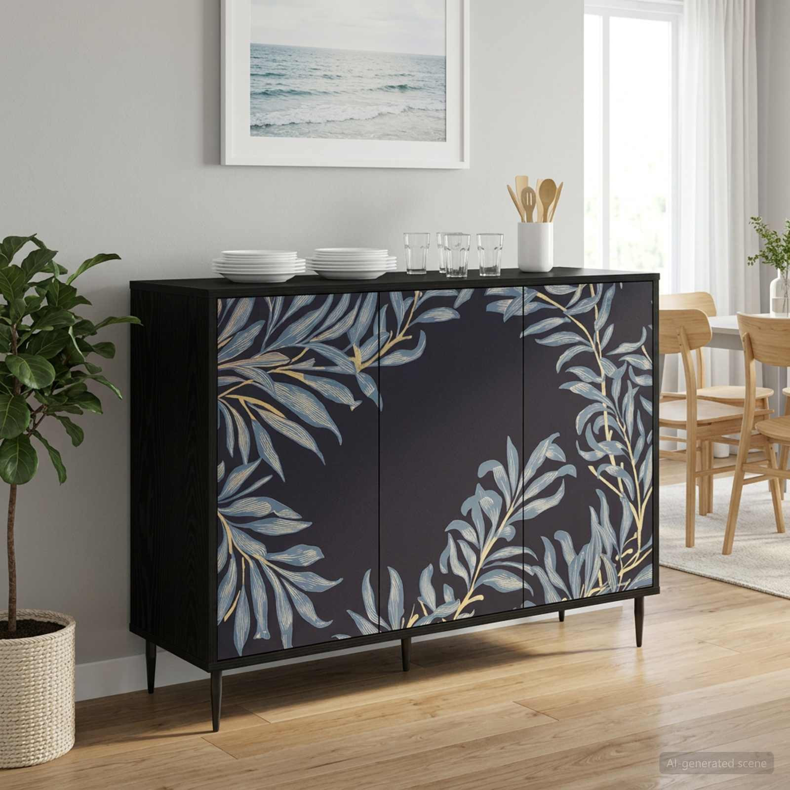 vidaXL Sideboard DOKKUM Schwarz Eichen-Optik 102 x 33 x 76 cm