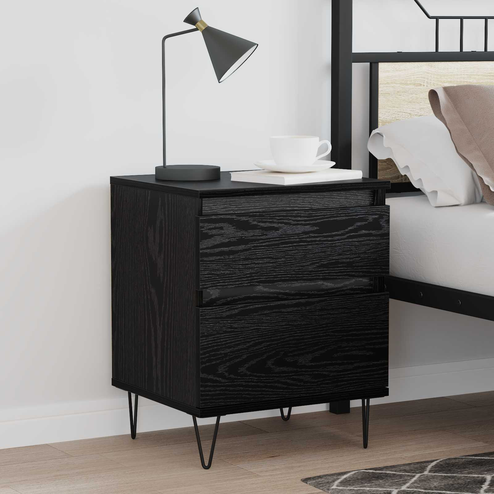 vidaXL Bettschrank Schwarz Eichen-Optik 40 x 35 x 50 cm Holzwerkstoff
