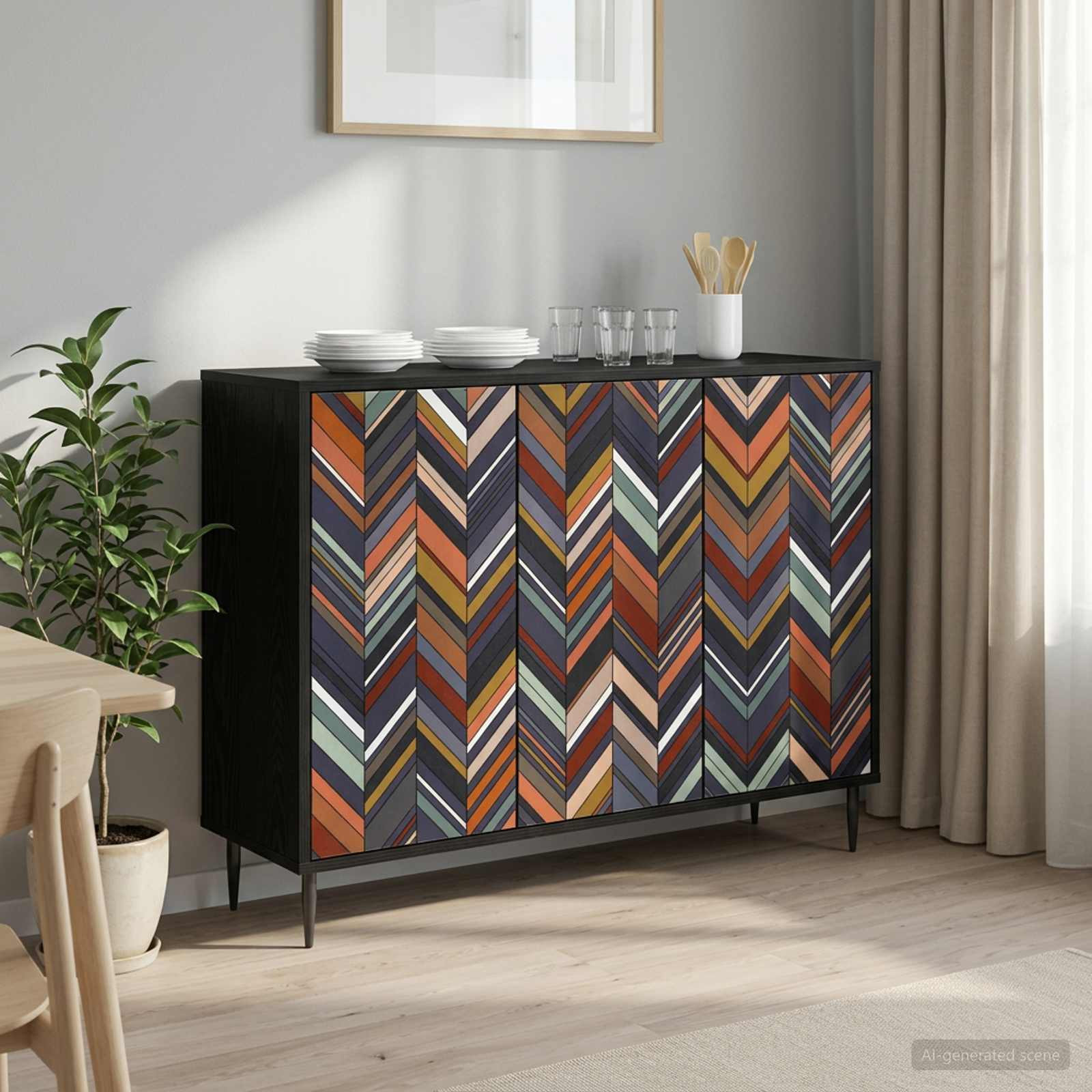 vidaXL Sideboard OMMEN Schwarz Eichen-Optik 102 x 33 x 76 cm
