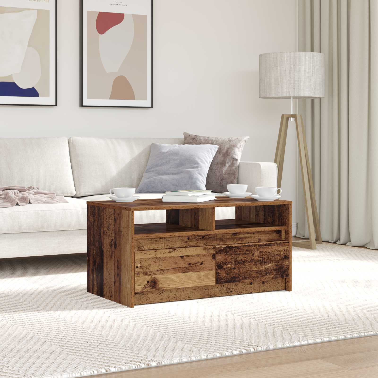 vidaXL Couchtisch mit Schubladen Altholz 90 x 50 x 45 cm Holzwerkstoff