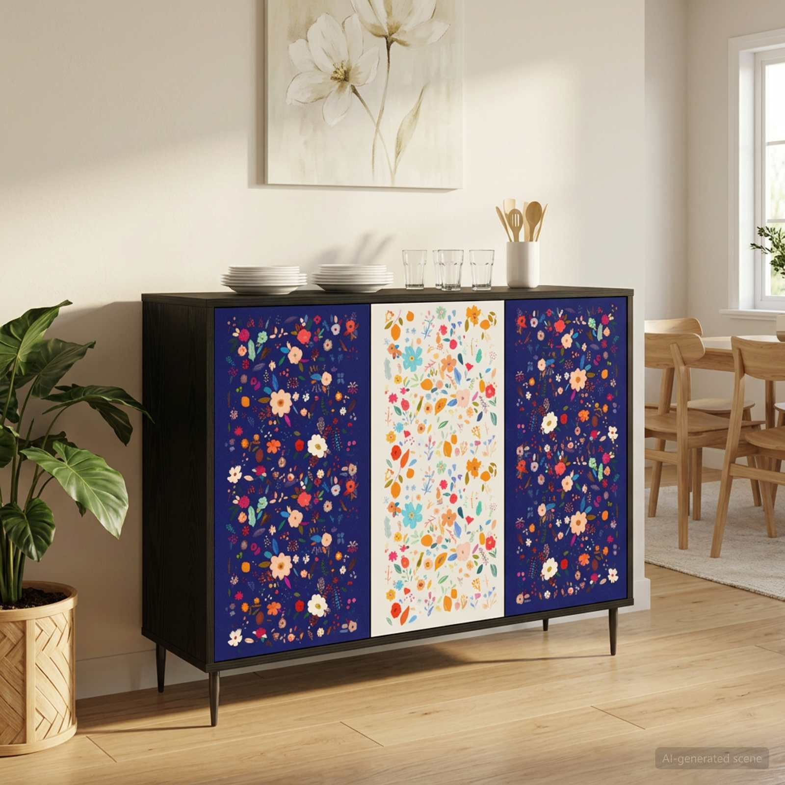 vidaXL Sideboard MAINZ Schwarz Eichen-Optik 102 x 33 x 76 cm
