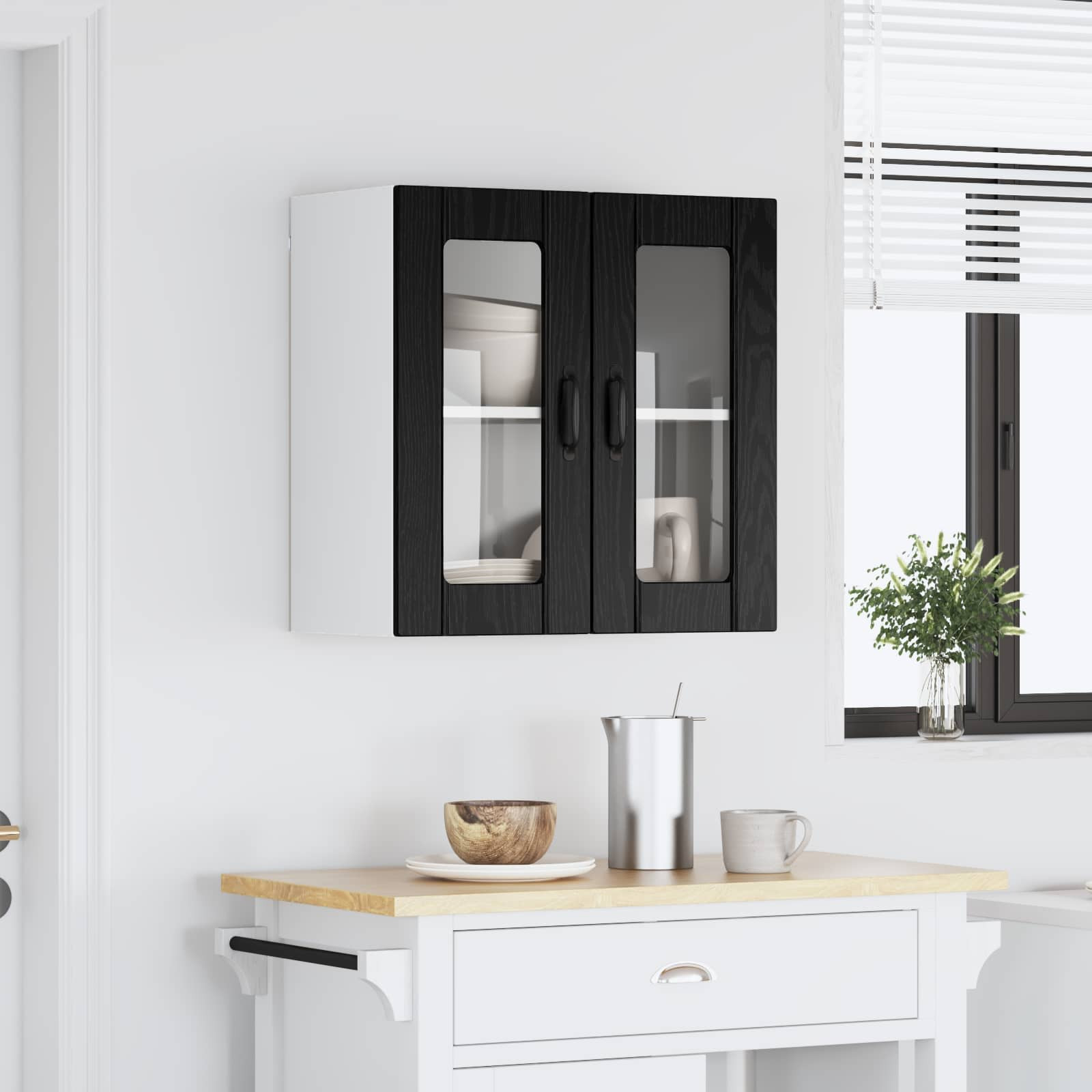 vidaXL Wandglas-Schrank LUCCA Schwarze Eiche 60 x 31 x 60 cm