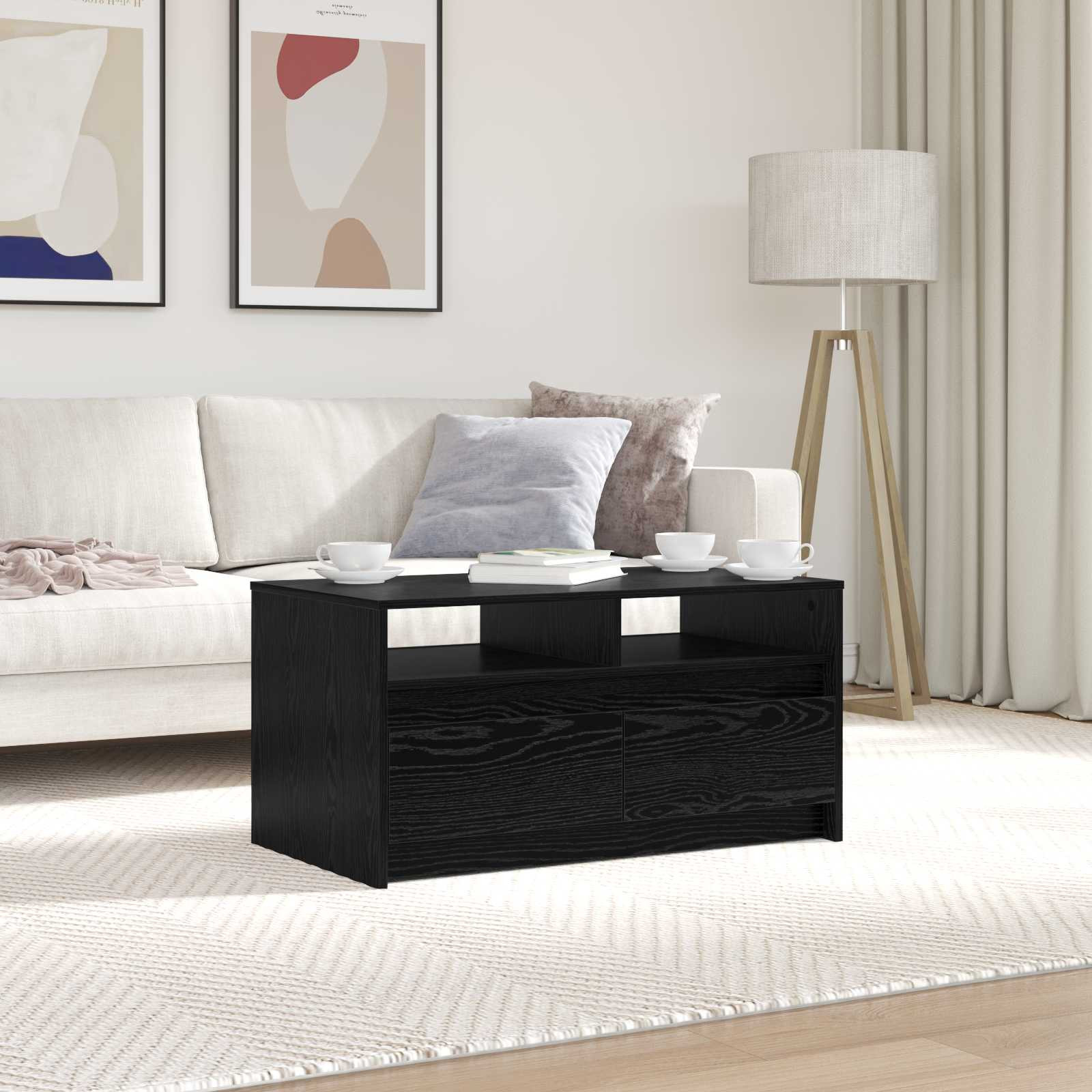vidaXL Couchtisch Schwarz Eichen-Optik 90 x 50 x 45 cm Holzwerkstoff