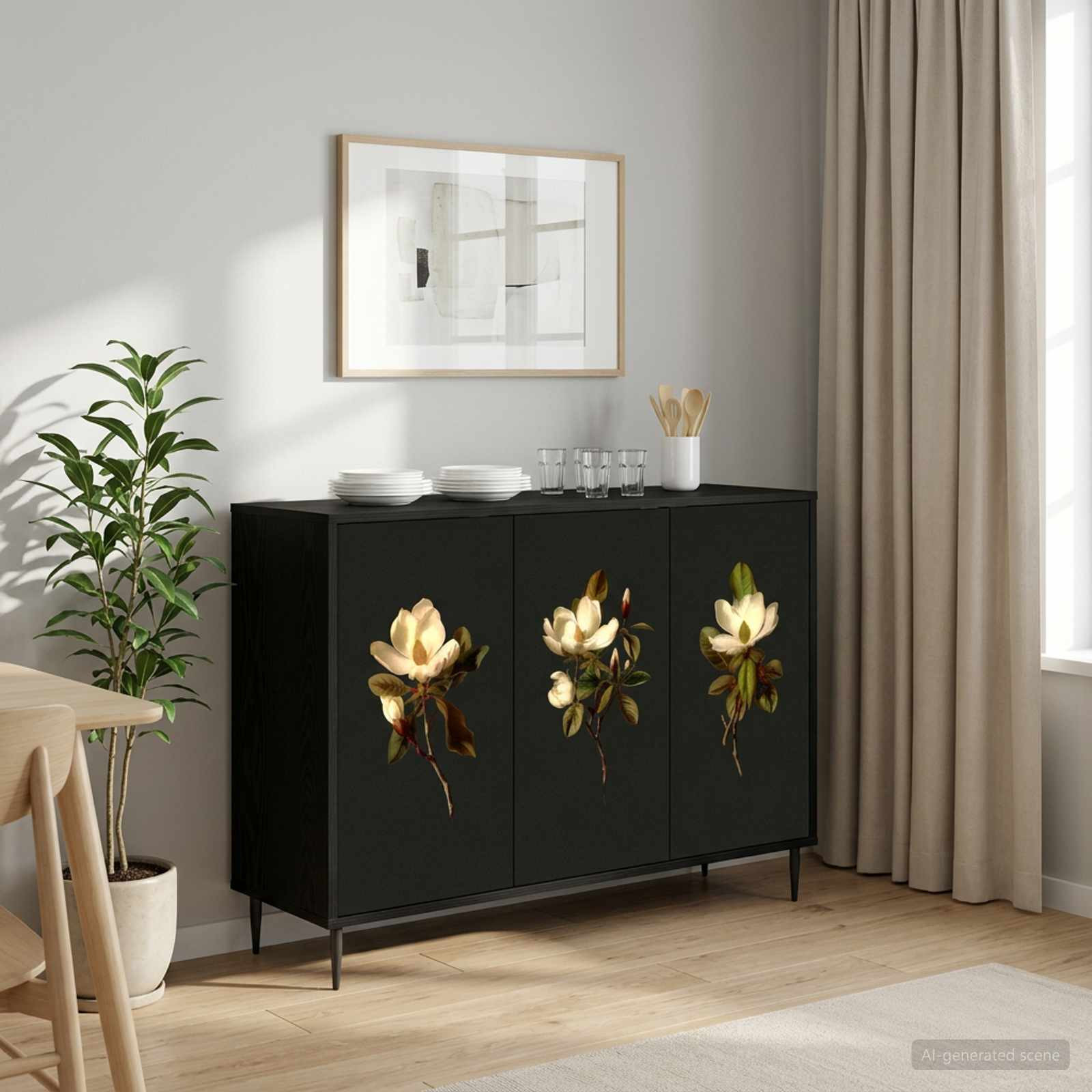 vidaXL Sideboard BREMEN Schwarz Eichen-Optik 102 x 33 x 76 cm