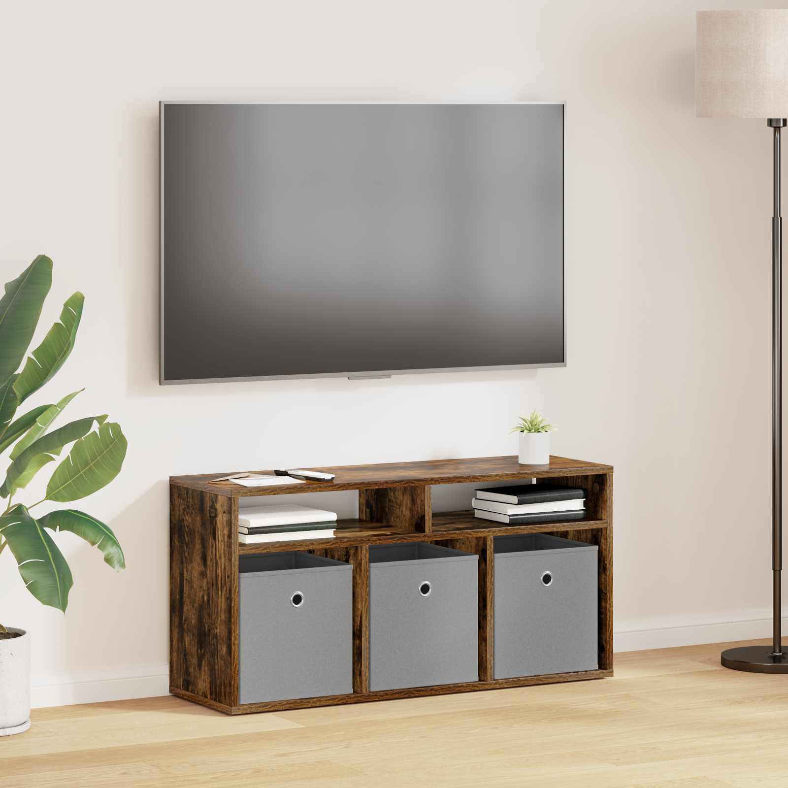 vidaXL Lowboard mit Schubladen Geräucherte Eiche 87 x 27,5 x 43 cm