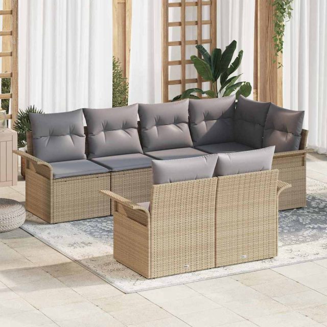 vidaXL Gartensofa-set mit Kissen 7 pcs Beige Poly-Rattan