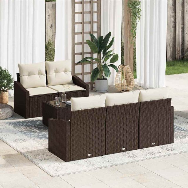 vidaXL Sofa Set mit Kissen 6 pcs Braun und Creme Poly Rattan