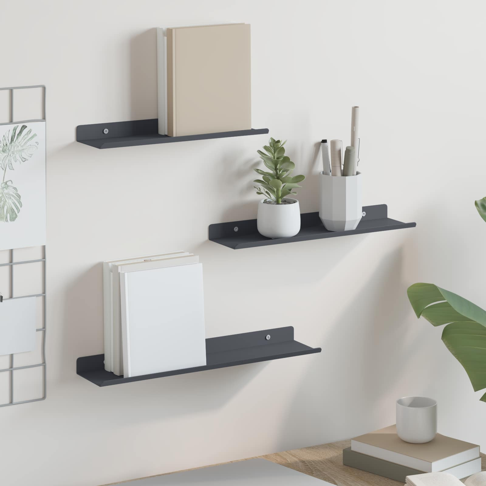 vidaXL Schwebendes Regal 3 pcs Anthrazit 40 x 9 x 2,5 cm Stahl