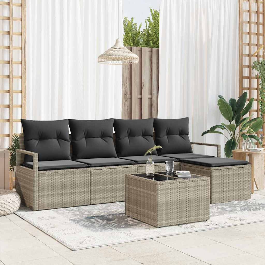 vidaXL Sofa Set mit Kissen 6 pcs Hellgrau Poly Rattan
