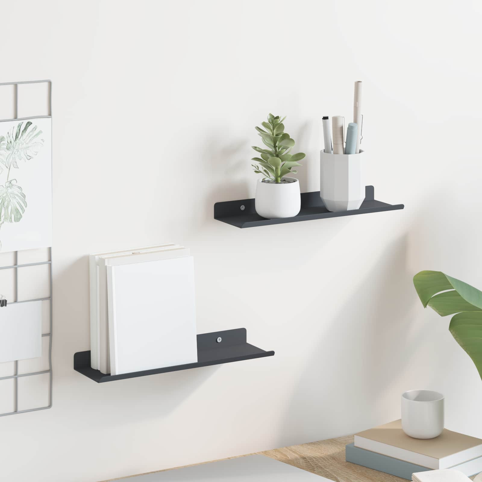 vidaXL Schwebendes Regal 2 pcs Anthrazit 30 x 9 x 2,5 cm Stahl