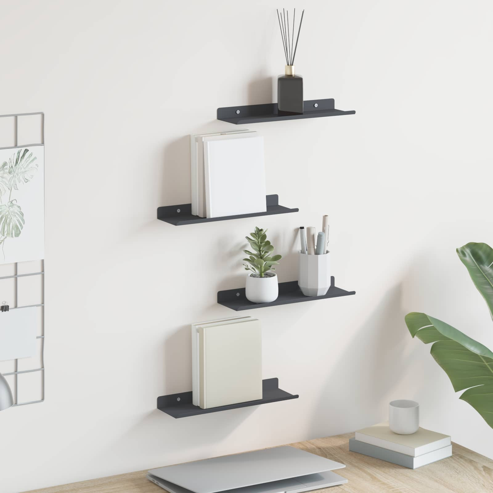 vidaXL Schwebendes Regal 4 pcs Anthrazit 30 x 9 x 2,5 cm Stahl
