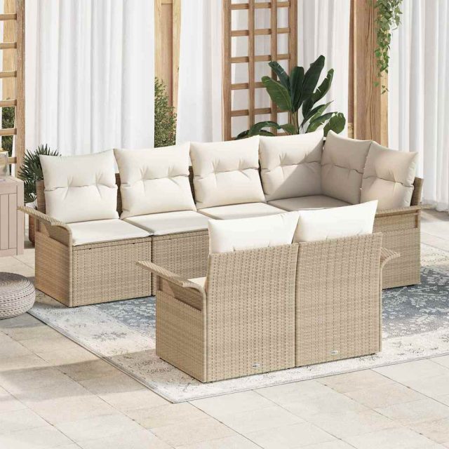 vidaXL Gartensofa-set mit Kissen 7 pcs Beige Poly-Rattan