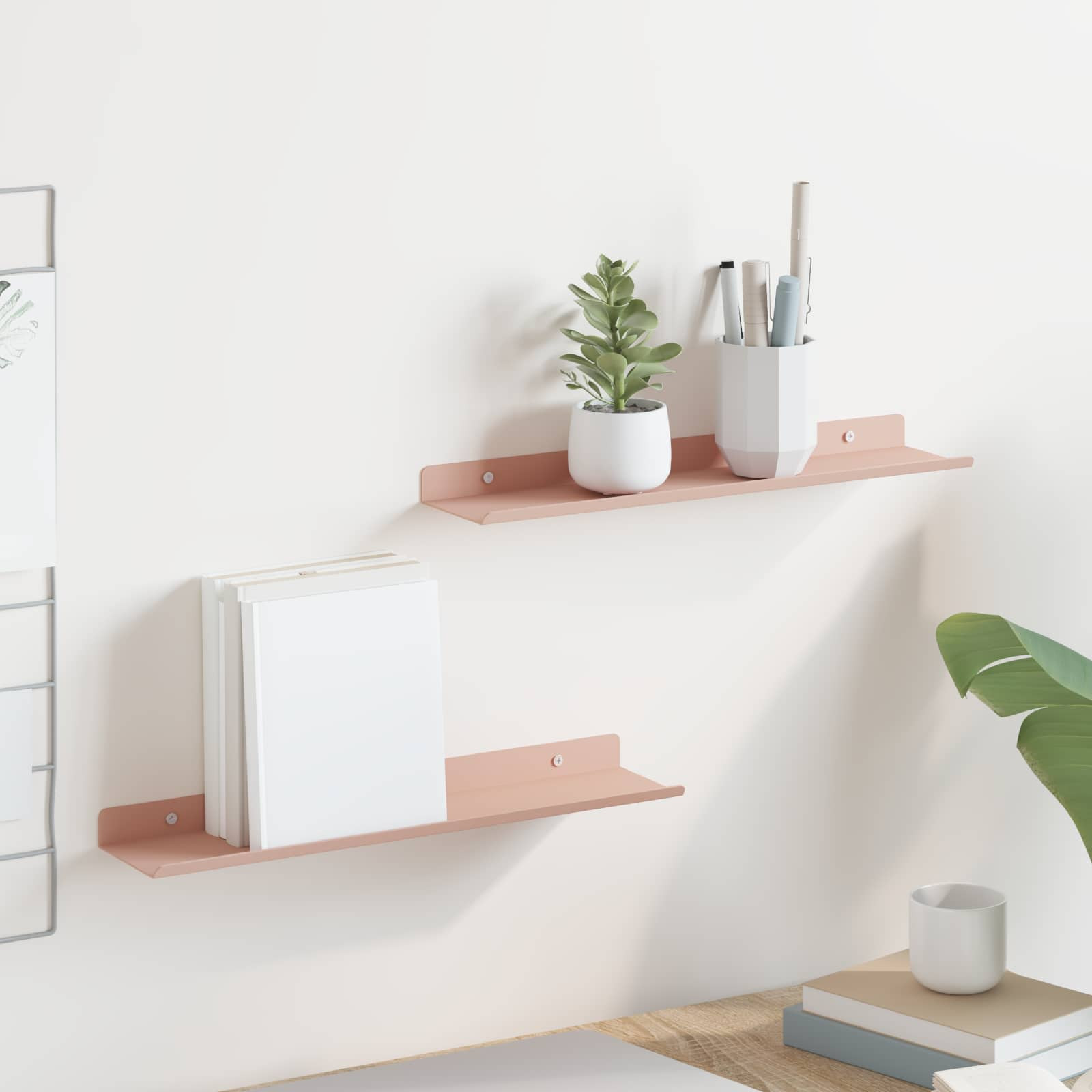 vidaXL Schwebendes Regal 2 pcs Rosa 40 x 8,5 x 2,5 cm Stahl