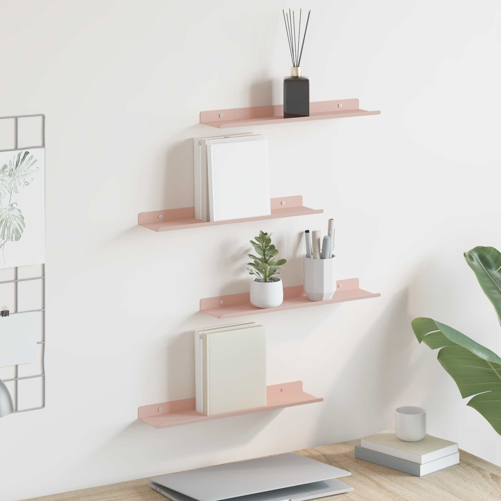 vidaXL Schwebendes Regal 4 pcs Rosa 40 x 8,5 x 2,5 cm Stahl