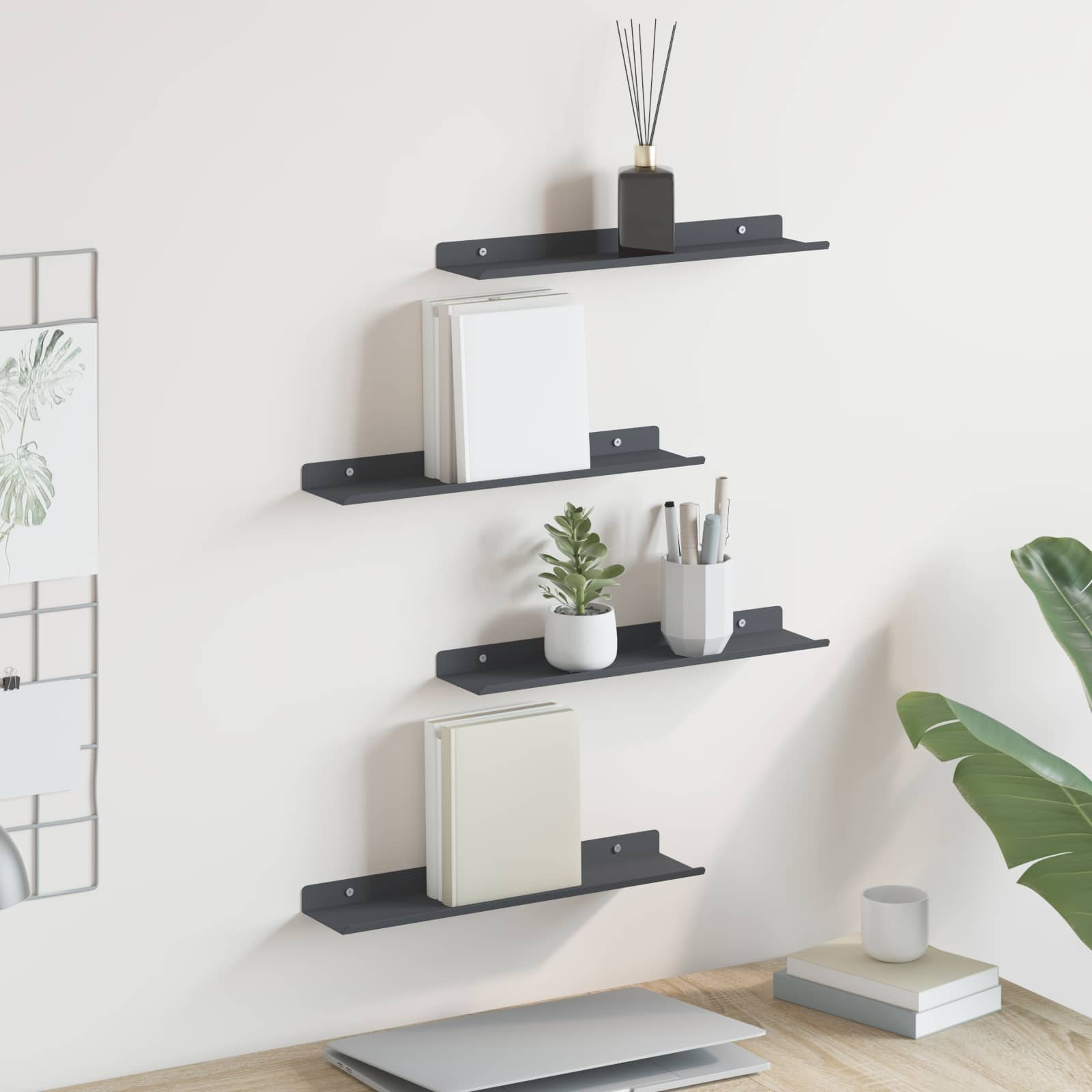 vidaXL Schwebendes Regal 4 pcs Anthrazit 40 x 8,5 x 2,5 cm Stahl