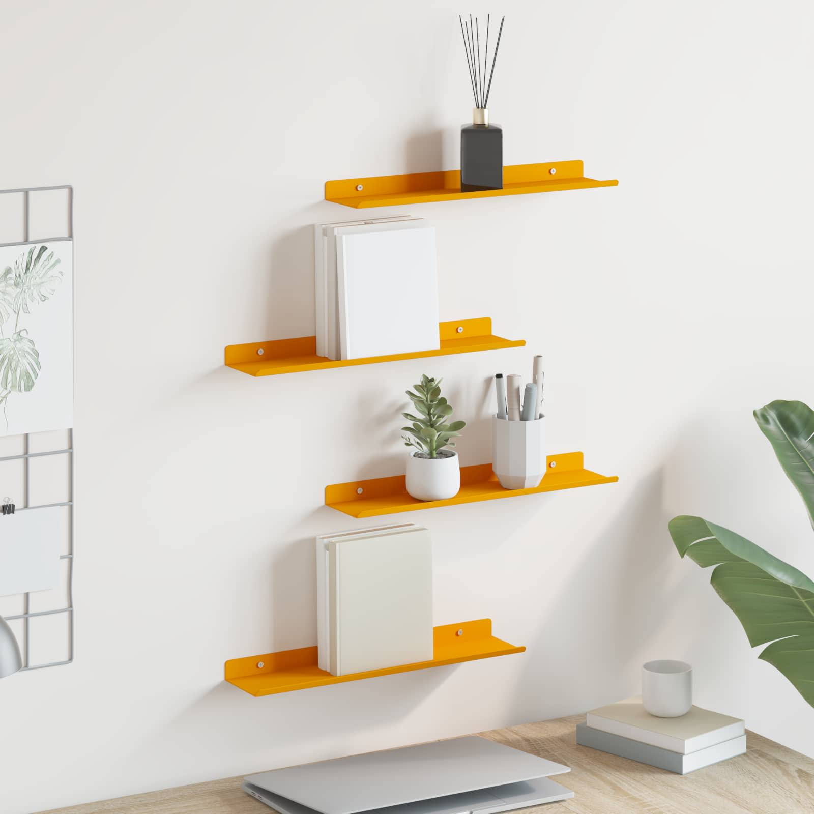 vidaXL Schwebendes Regal 4 pcs Senfgelb 40 x 8,5 x 2,5 cm Stahl