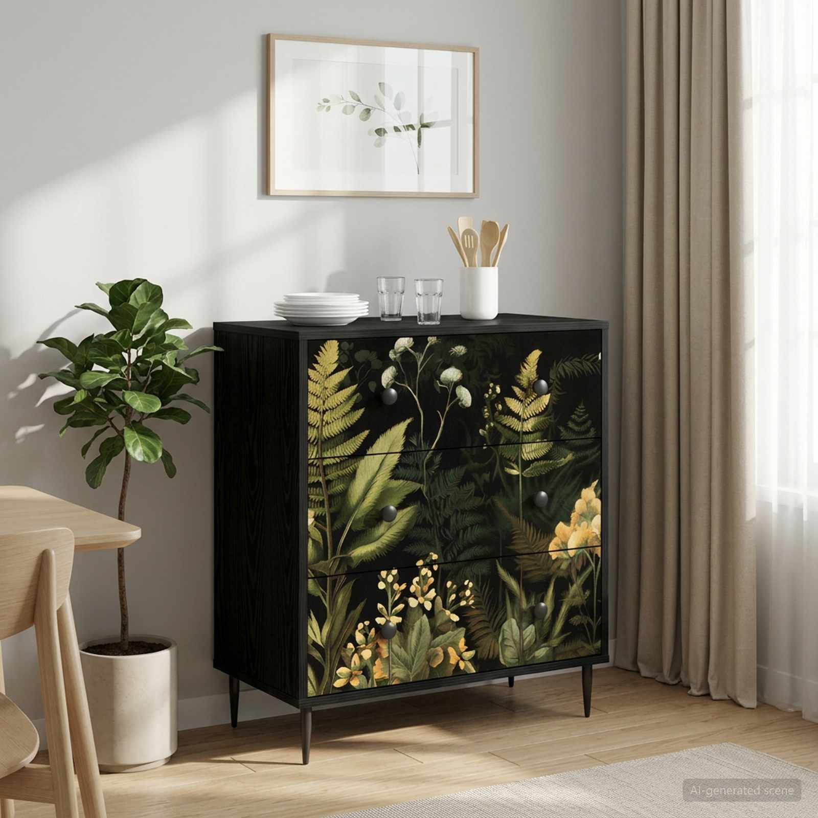 vidaXL Kommode RHENEN Dschungelmotiv 66 x 36,5 x 76 cm Holzwerkstoff