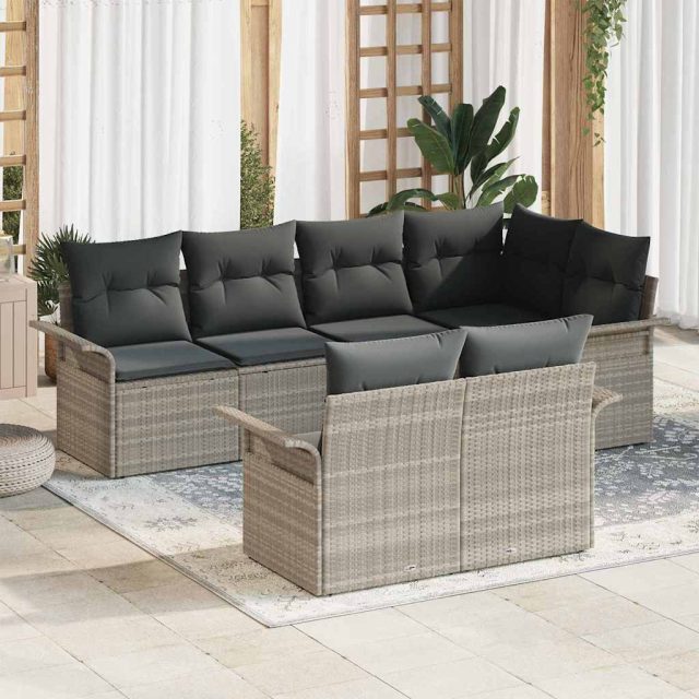 vidaXL Gartensofa-set mit Kissen 7 pcs Hellgrau Poly-Rattan