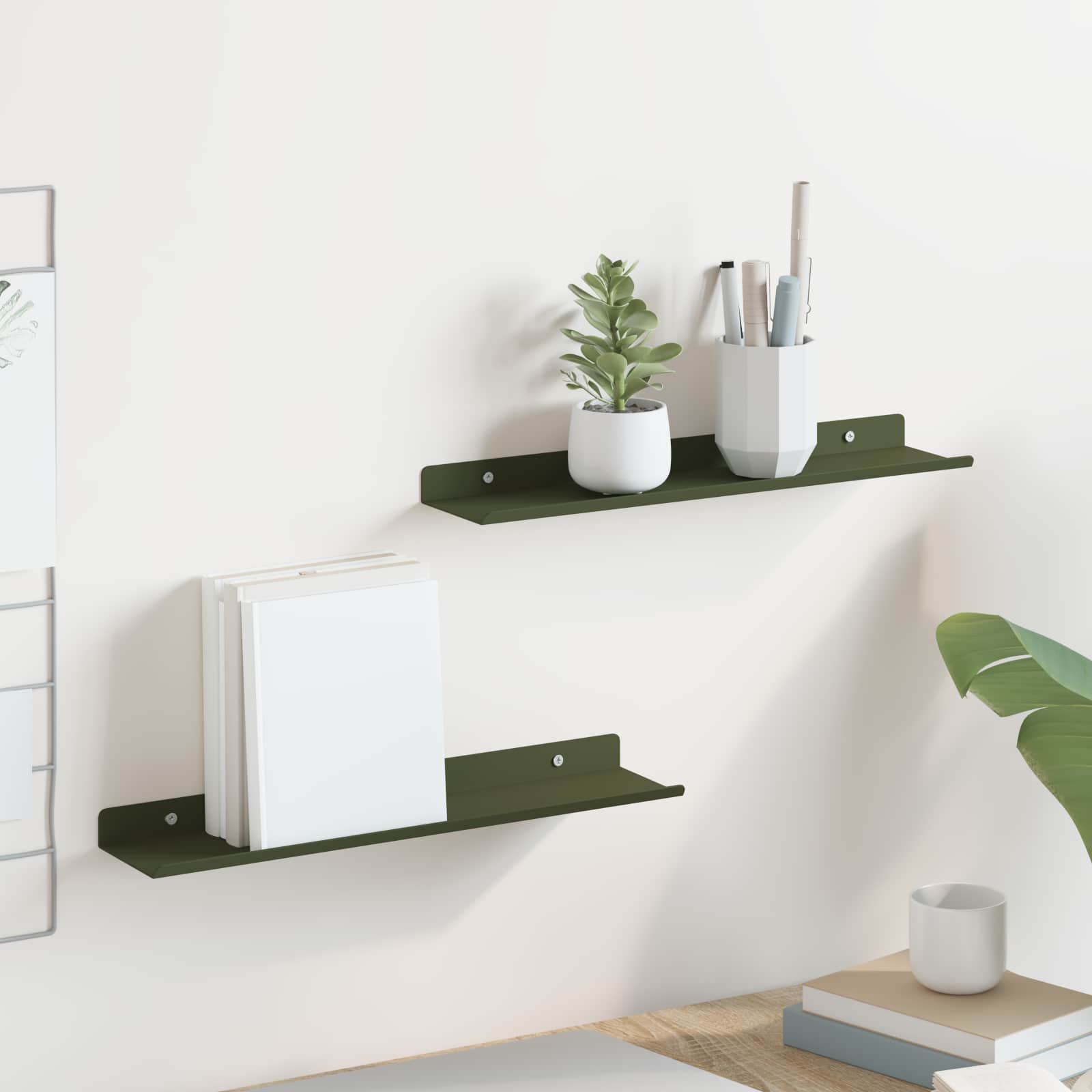 vidaXL Schwebendes Regal 2 pcs Olive Grün 40 x 8,5 x 2,5 cm Stahl