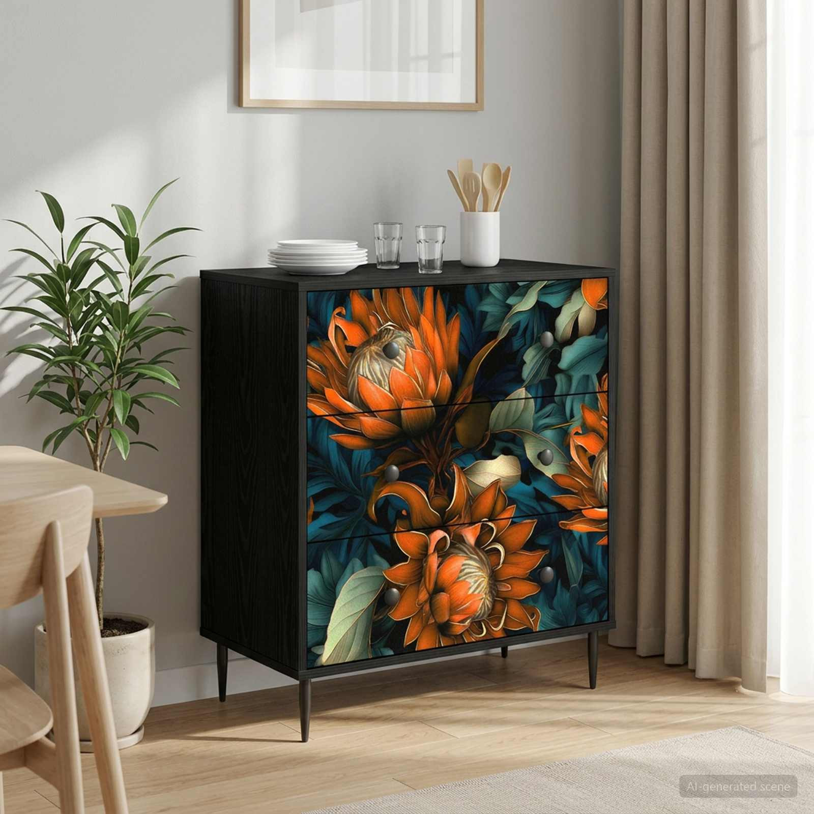 vidaXL Kommode LOCHEM Orangenmuster 66 x 36,5 x 76 cm Holzwerkstoff