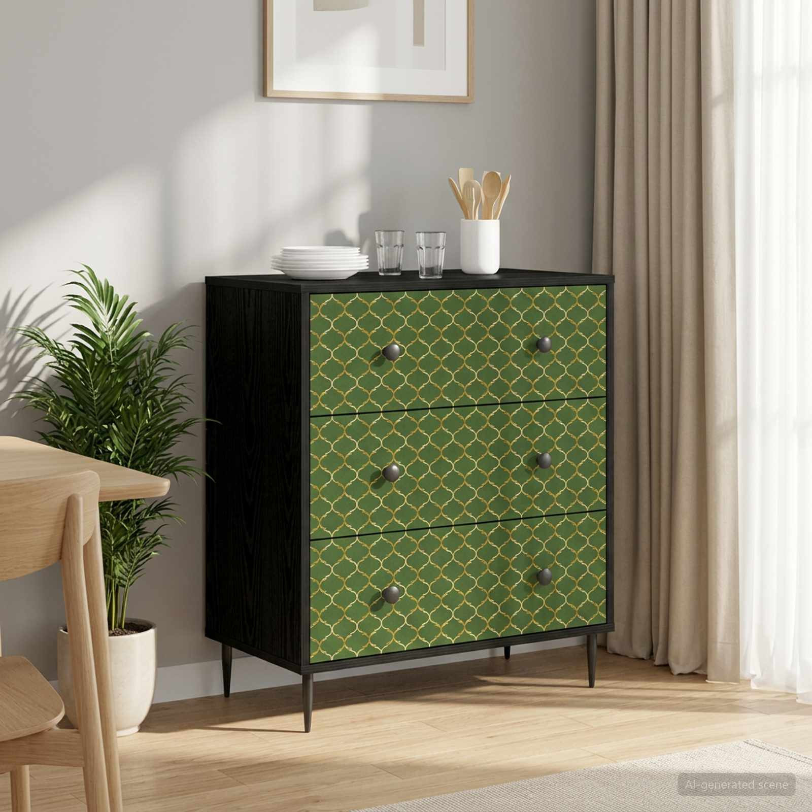vidaXL Kommode GELEEN Smaragd geometrisches Muster 66 x 36,5 x 76 cm