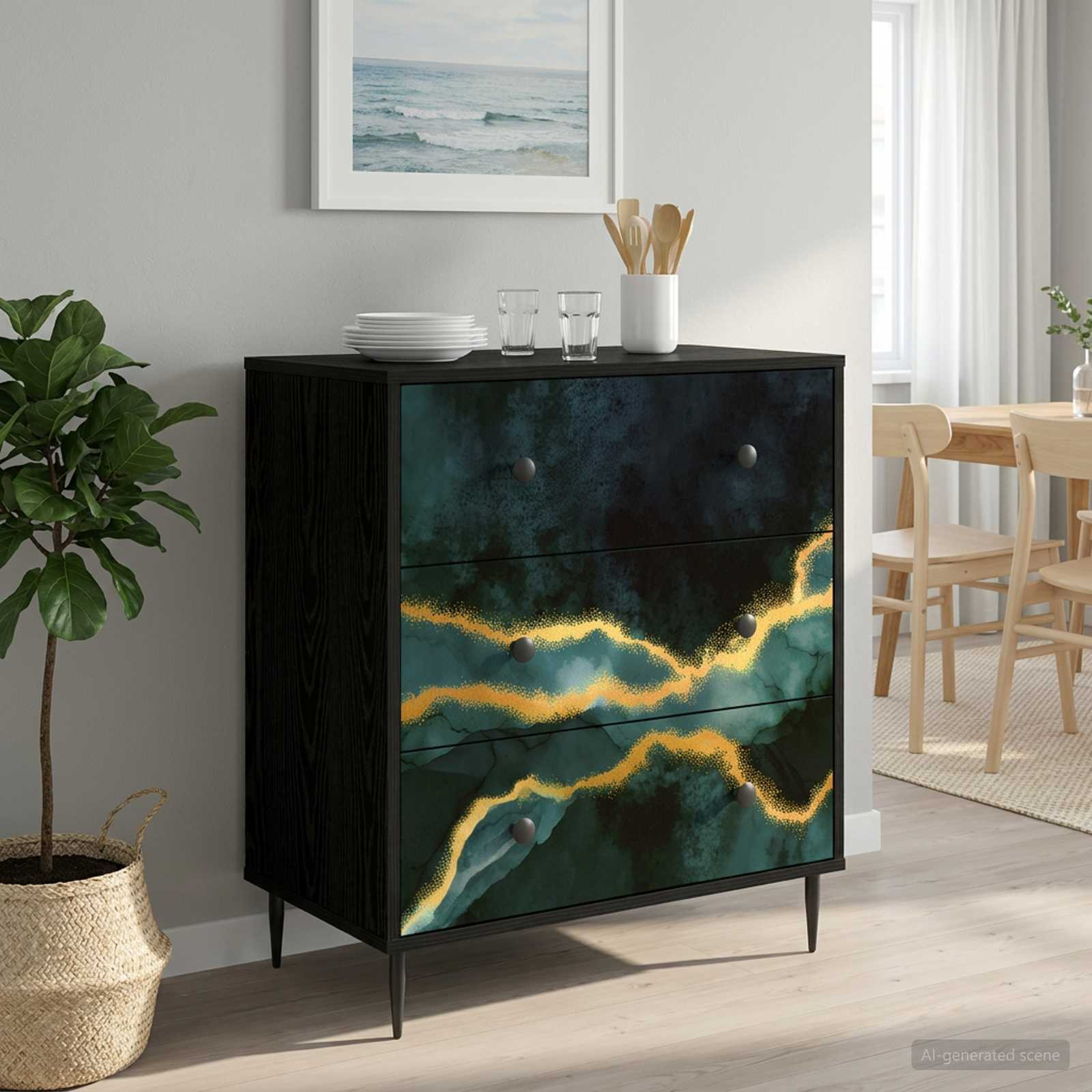 vidaXL Kommode WIJHE Türkis marmorierte Optik 66 x 36,5 x 76 cm