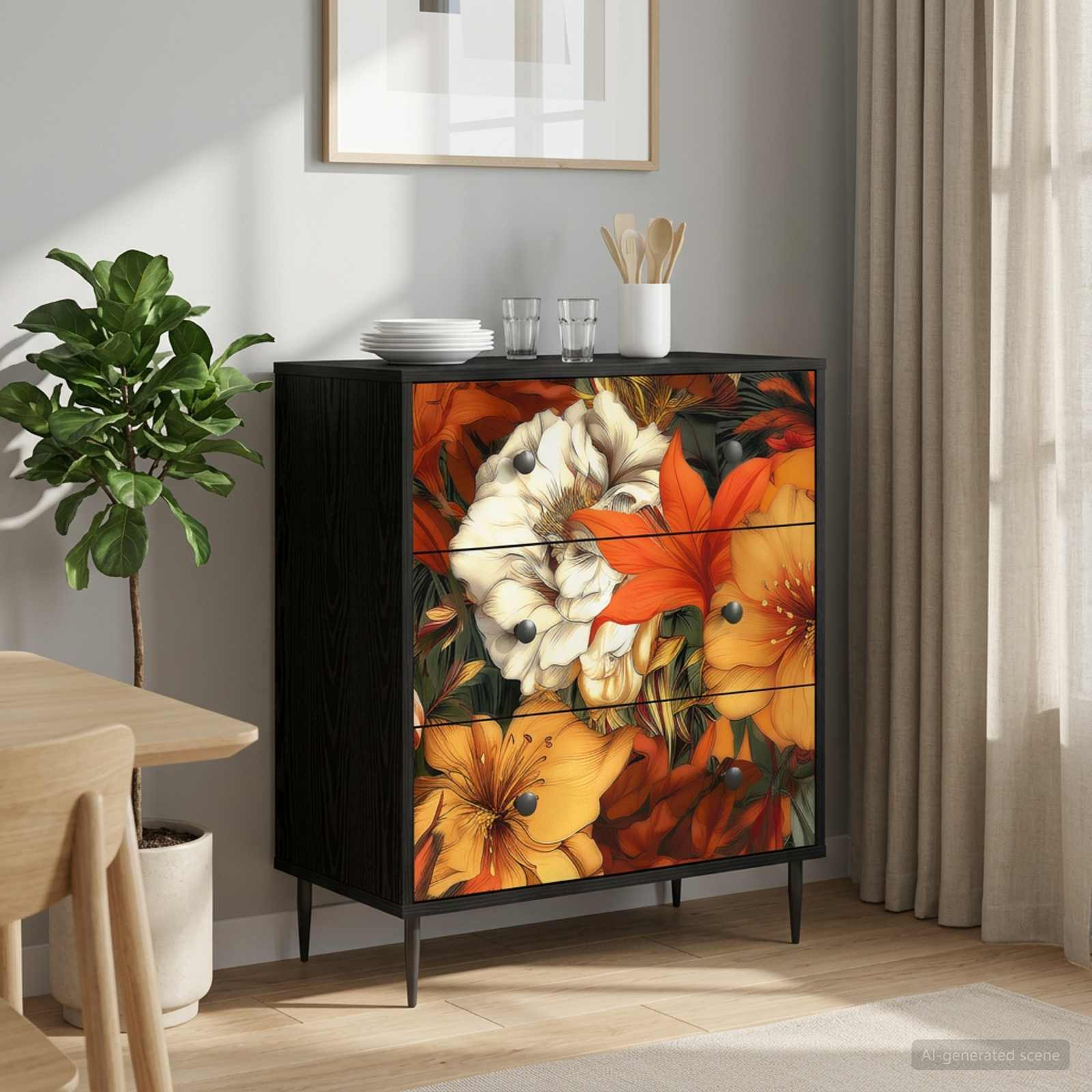 vidaXL Kommode GENNEP Lilienmuster 66 x 36,5 x 76 cm Holzwerkstoff