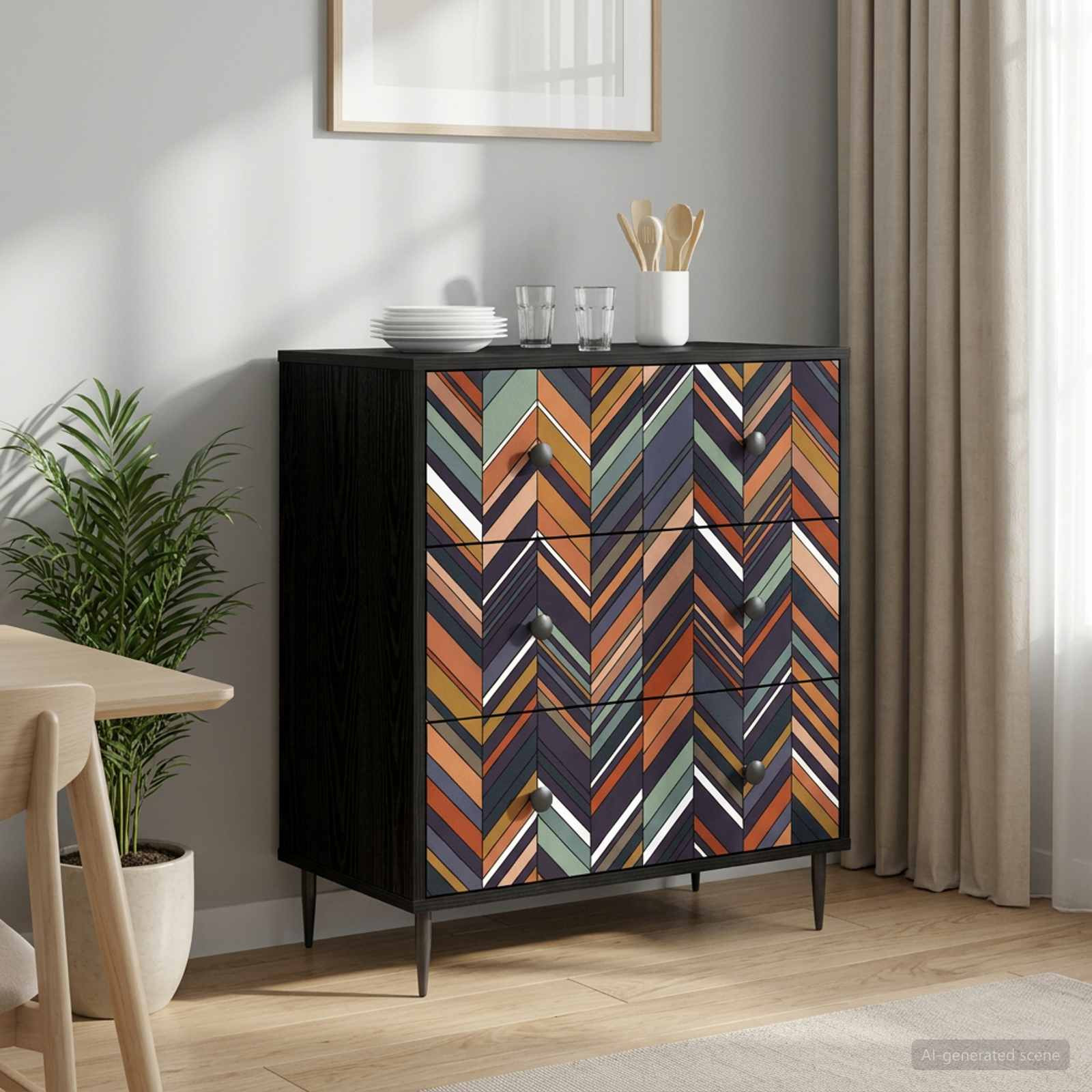 vidaXL Kommode OMMEN Geometrischer Druck 66 x 36,5 x 76 cm