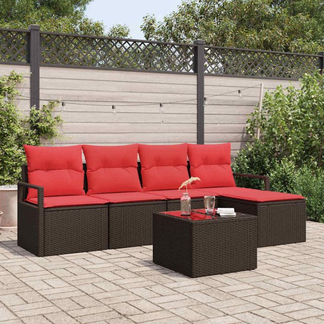 vidaXL Sofa Set mit Kissen Braun Poly Rattan